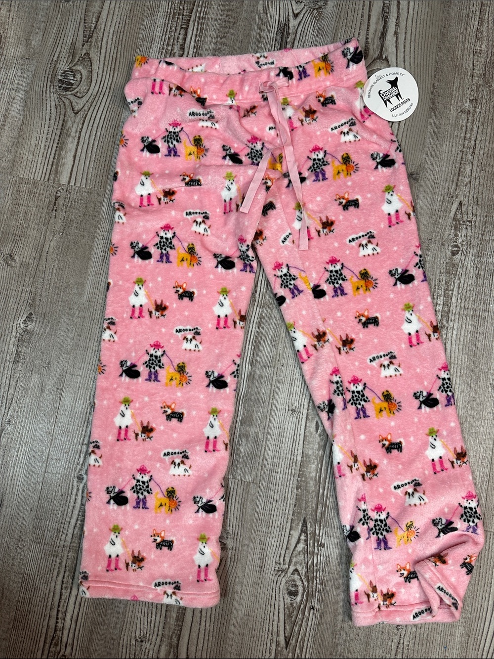 Women's Doggie Drawings Pink Fleece Pajama Pants with Halloween Animal Print